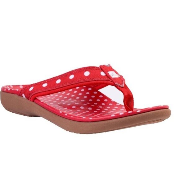Spenco Yumi Nuevo Dot Flip-Flop Womens 9 B Red Polka Dot Like New - Picture 1 of 7
